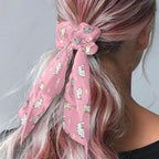 Dachshund Cat Elastic Hair Ties No Damage Ribbon 2 Piece Stylish Satin Hair Scrunchies for Women Travel Soft Ponytail Holder Knotted Bow