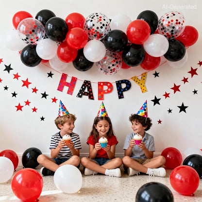 Red Black and White Balloons, 12 Inch | Latex Balloons - Image 6