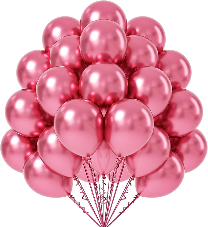 50 Pack Metallic Pink Balloons 12 Inch by FOTIOMRG