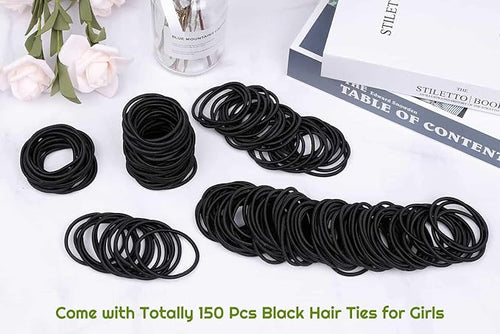 150 Pieces Black Hair Ties for Thick Curly Hair Bulk Hair Ties Ponytail Holders Hair Elastics Bands for Women or Men (4mm)