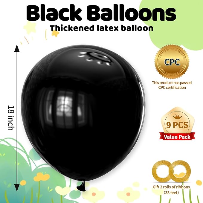 Black Big Balloons 32pcs, 18 Inch Large Latex Giant Heavy Duty Balloons - Image 2