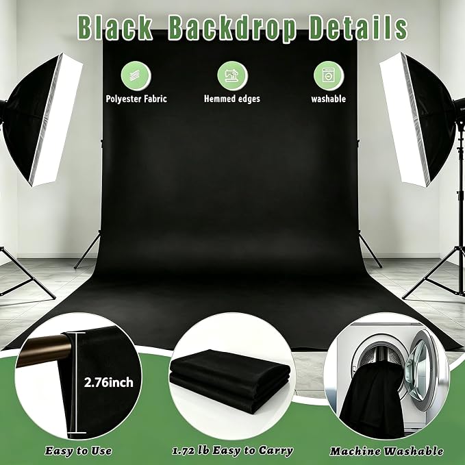 Black Photo Backdrop for Photoshoot, Fabric 8x10ft | Versatile Studio Photo - Image 7
