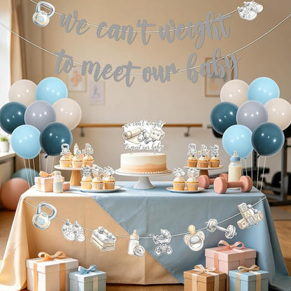 Gym Baby Shower Party Decorations Neutral Baby Shower Supplies | Blue Gray We - Image 2