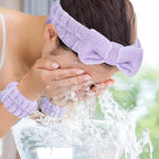 Face Wash Headband and Wristband Set, 1 Set, Purple, Microfiber, for Women, Hairband Set, Keep Hair Dry, Prevent Water from Running Down Arms during Face Washing, 1 Count