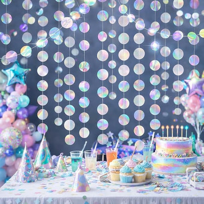 6 Pack Each 13Ft Iridescent Circle Garlands Holographic Party Decorations | - Image 2
