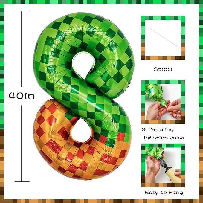 Pixel & TNT Theme 40in Giant Number Balloons - Image 2