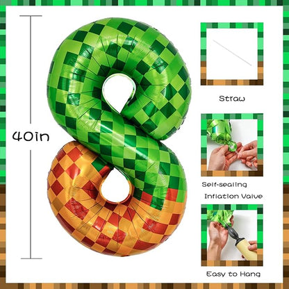 Pixel & TNT Theme 40in Giant Number Balloons - Image 2