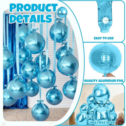 12Pcs Light Blue Round Balloons Foil, Big Metallic Blue Balloons - Image 4