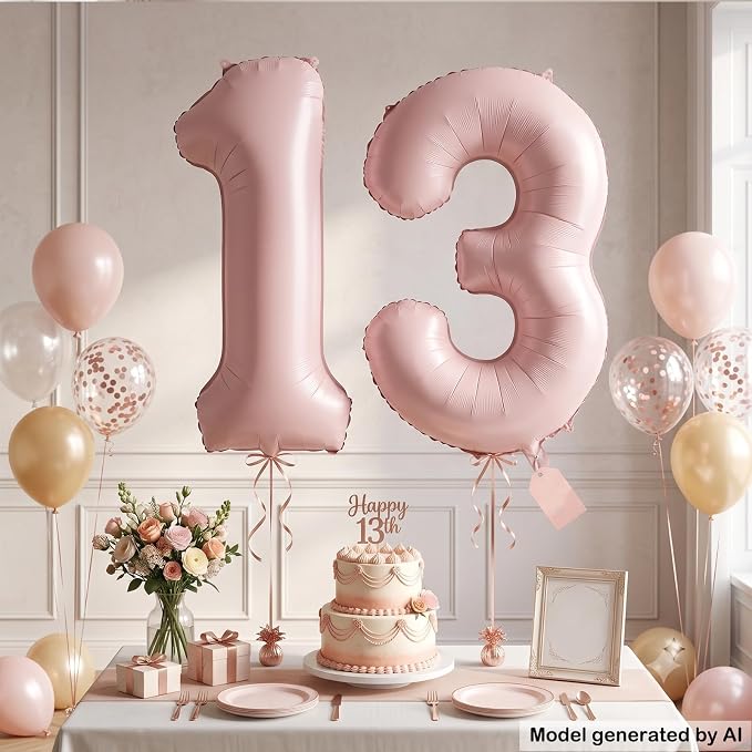 40" Light Pink Foil Number 13 Balloon - Image 4