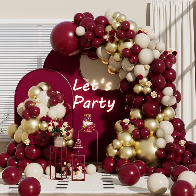 RainbowQ 165 Pcs Burgundy and Gold Balloons Arch Kit Different Sizes | Metallic - Image 5