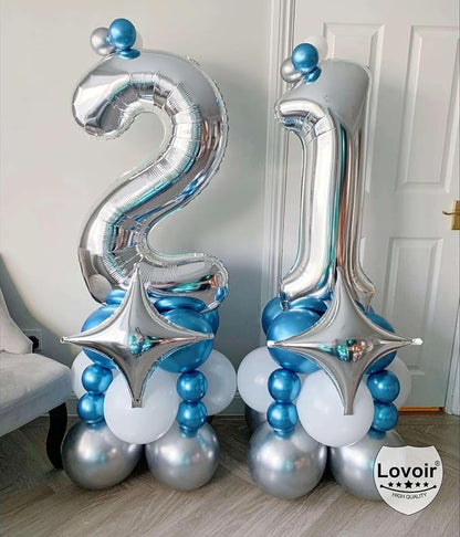 Silver 21 Number Balloons, 40 Inch Giant Number 21 Balloons Foil Mylar Helium - Image 4
