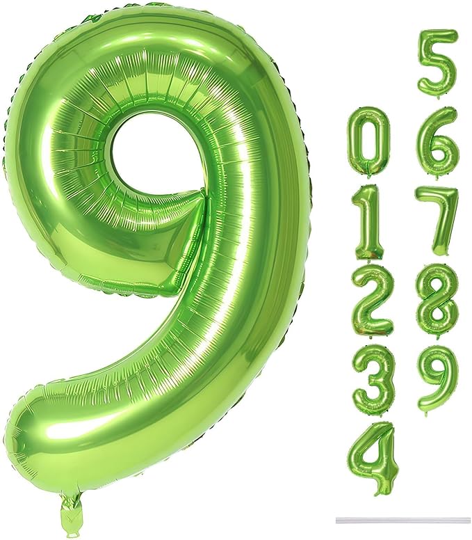 40 Inch Balloon Number 9 Green, Large Foil Number Balloons Set 0-9, Digital 9 by Lingqiang