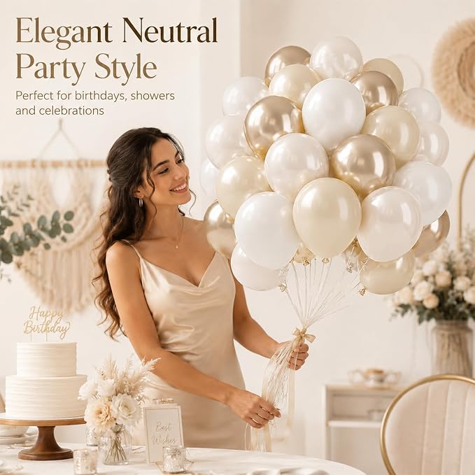 Beige White Pearl Balloons - Image 6
