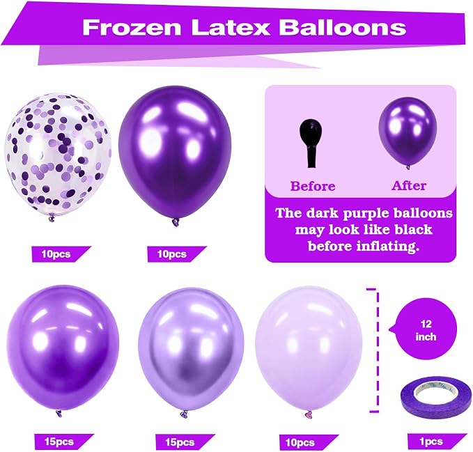 Bezente Purple Chrome Confetti Latex Balloons Kit 60pcs 12-in - Image 2
