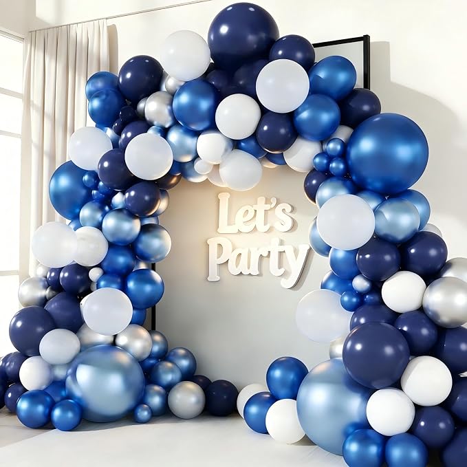 Blue White Silver Balloon Garland Arch Kit, 143 Pieces Navy Light Metallic Blue by Unknown