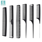 6 Pieces Carbon Fiber Hair Combs Set, General Styling Grooming Combs, Anti Static Heat Resistant Hairdressing Comb, Fine and Wide Tooth Hair Barber Rat Tail Comb