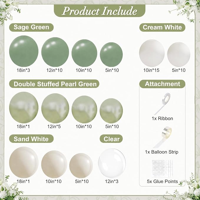 Sage Green Balloon Arch Kit for Bridal Shower Baby Shower Decorations | 108Pcs - Image 5