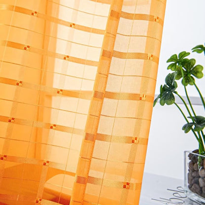 SpaceDresser Check Sheer Curtains 108 Inches Long - Image 2