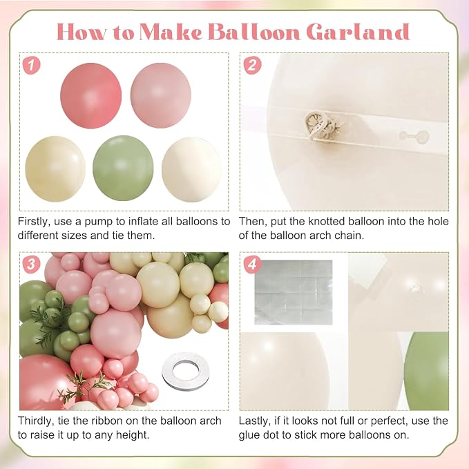 Sage Green Pink Yellow Pastel Balloon Arch Kit - Image 4