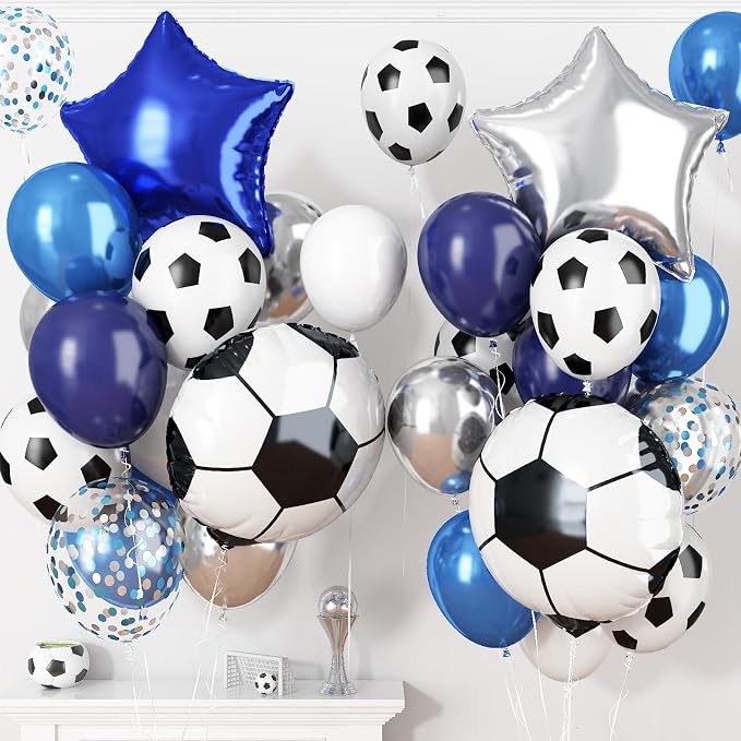 Soccer Balloons, Metallic Blue Silver Balloons by Togvu