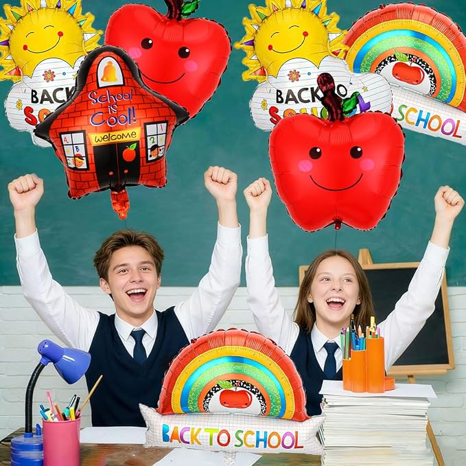 7 PCS Welcome Back To School Balloons, Colorful House Sun, Apples Balloons - Image 4