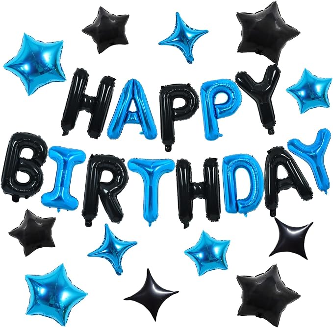 TONIFUL 35PCS Black Blue Happy Birthday Decorations Kit 16 Inch Happy Birthday by TONIFUL