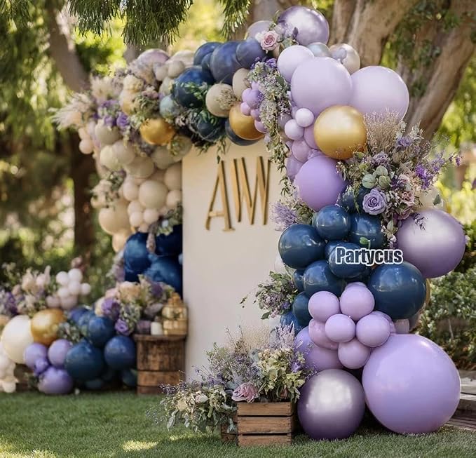 Navy Blue Purple Balloon Arch Double Stuffed Dark Blue Pastel Lavender White - Image 8