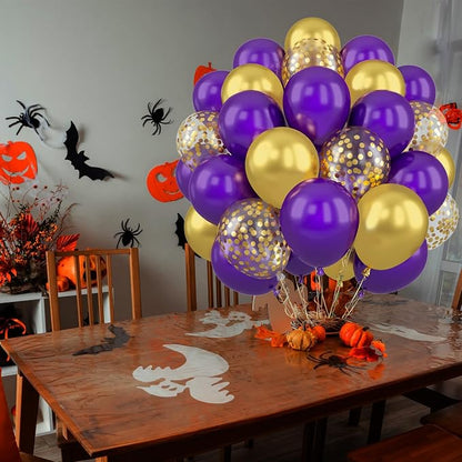 Paready Purple and Gold Balloons, 12 Inch Retro Purple Metallic Gold Confetti - Image 7