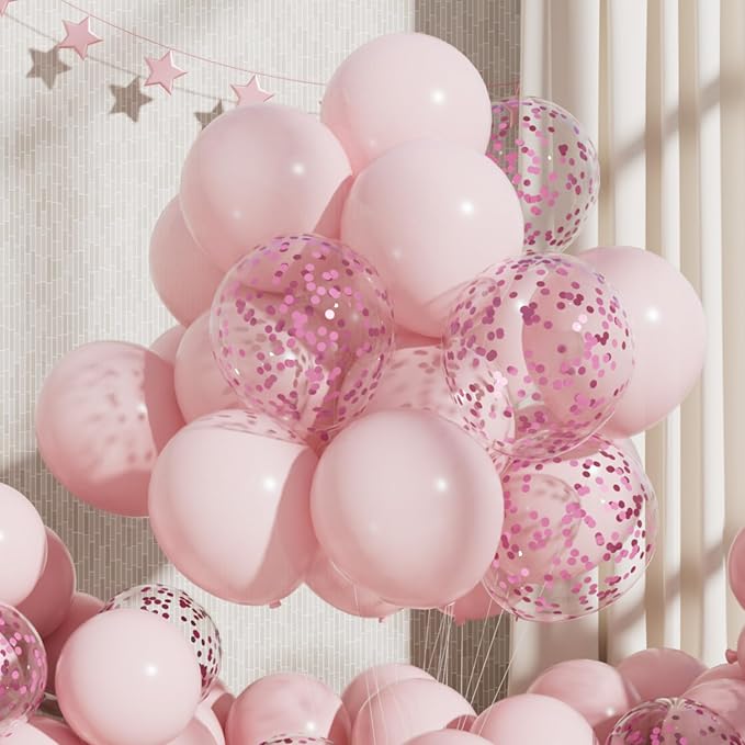 RainbowQ Pastel Pink Balloons 55Pcs 12 Inch Confetti Latex Helium Balloon | by RainbowQParty