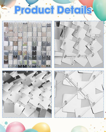 Silver Shimmer Wall Backdrop 36 Panels Cover 6 x 6 Ft, Photo Backdrops - Image 7
