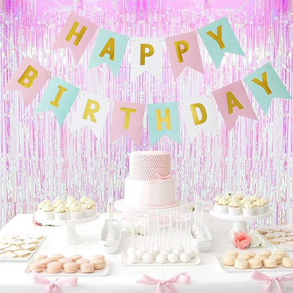 Happy Birthday Banner Birthday Party Supplies Garland Decorations Pink White - Image 5