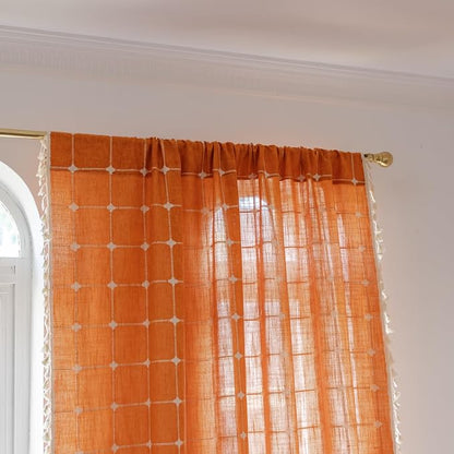 Sutuo Home Boho Curtains for Bedroom, Light Filtering Linen Plaids Farmhouse - Image 5