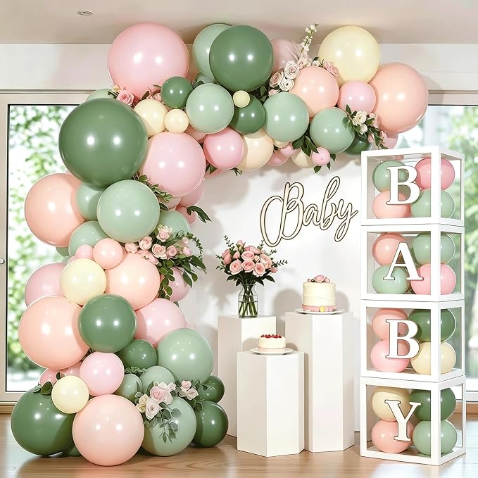 Pink and Green Balloon Arch Kit, Baby Boxes, Baby Shower Decorations Girl | by Kalyerparty