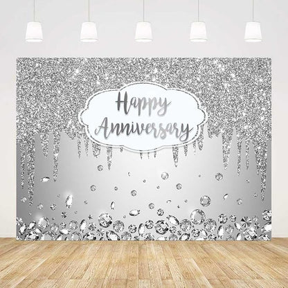 AIBIIN 7x5ft Happy Anniversary Backdrop Silver Dripping Glitter Crystals by AIBIIN