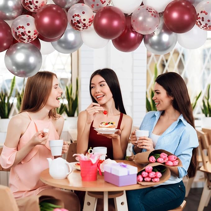 Burgundy Red and Silver Balloons, 60 Packs 12 Inch Wine Red and White Silver - Image 6