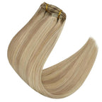 Full Shine Clip in Hair Extensions Human Hair Blonde Clip in Real Human Hair Extensions Honey Blonde Highlighted Platinum Blonde 120 G 16 Inch