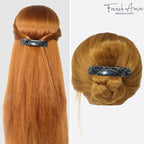 French Amie Oblong Black Net Large 3 1/2" Handmade Celluloid Made in France Automatic Strong Grip Hair Barrette for Women and Girls (Black Net)