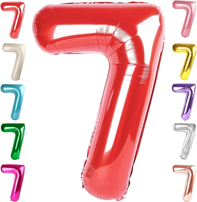 7 Balloon Numbers Birthday Decorations, 40In Red Balloons by Mluchee