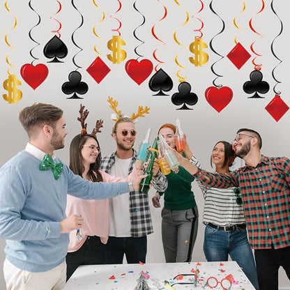 60 Pack Casino Theme Party Decorations Las Vegas Hanging Swirl Red Black Poker - Image 5