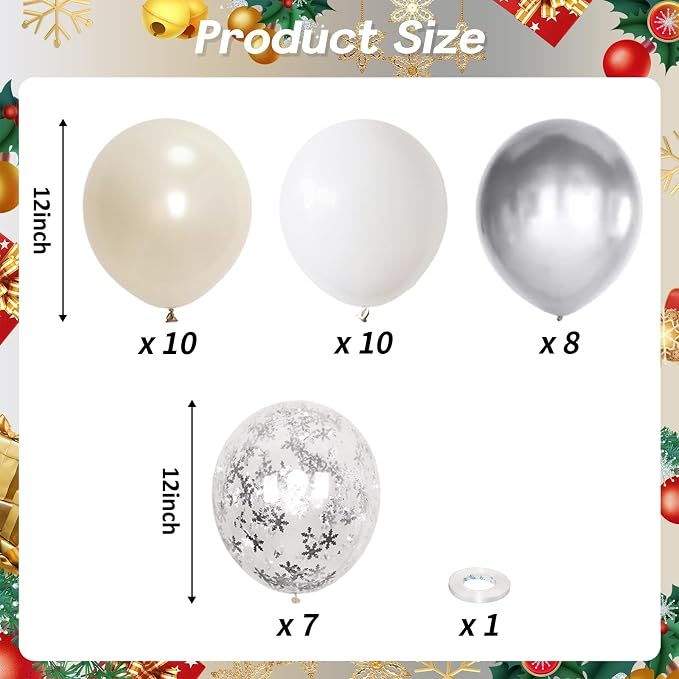 Pearl White Winter Wonderland Balloons, 12 Inch Pearl Sand White and Metallic - Image 2