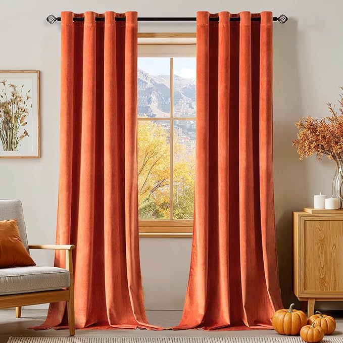MIULEE Fall Orange Velvet Curtains Terracotta 52 x 108 Inch Length Set of 2 | by MIULEE