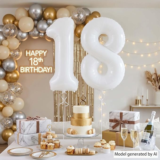 White Number 18 Balloon 40 Inch, Large White Foil Balloons - Image 3