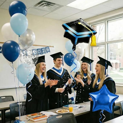 Blue Silver Graduation Balloons, Royal Light Blue Silver White Confetti Balloons - Image 9