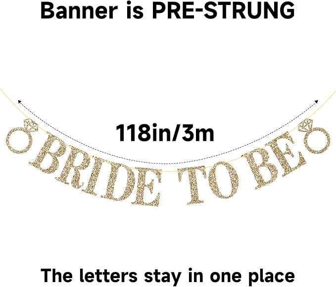 Pre-Strung Bride to Be Banner NO DIY Bride to Be Sign Gold Glitter Banner | - Image 3