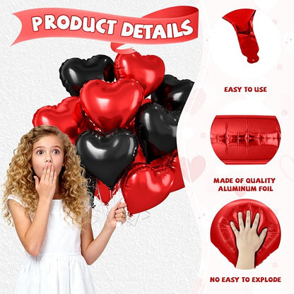 Red Black Heart Balloons, 18 Inch Red and Black Foil Balloons Helium - Image 3
