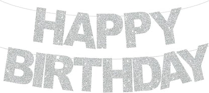 BEISHIDA Pre-Strung Glitter Silver Happy Birthday Banner Party Sign Decor | NO by Beishida