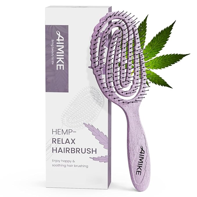 AIMIKE Hemp-Relax Detangler Hair Brush, Eco-Friendly Detangling Brush for Wavy Straight Hair, Vented Hairbrush w/Soft Bristles, Glide Through Tangles with Ease for Women, Kids, Wet & Dry Hair