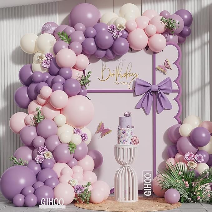 Pink and Purple Balloon Arch Kit 143pcs Dusty Purple Lavender Pastel Macaron by GIHOO