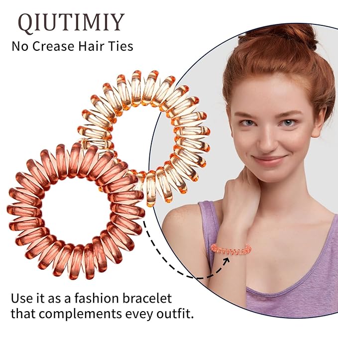 16Pcs Spiral Hair Ties, (Clear Brown&Red) Hair Elastic Coils for Women and Girls, Waterproof Phone Cord Hair Scrunchies Accessories Bands for Ponytails and Updos