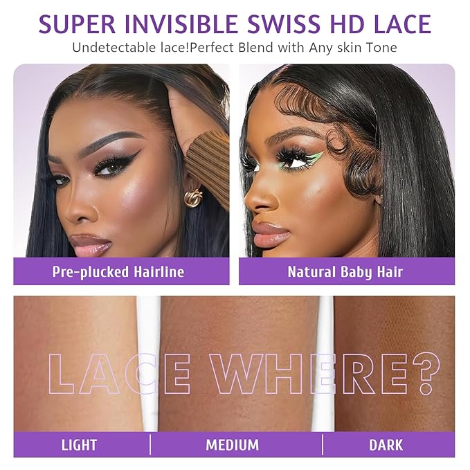 SKINLIKE Real HD Lace Wig,13x4 Full Frontal 0.10mm Ultra-thin HD Lace Vivid Clean Pre Plucked Hairline Bleached Knots Body Wave True 200% Density Unprocessed Human Hair Wigs 32 Inch